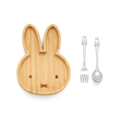 Abbildung von Zilverstad Bambus Teller mit Besteck 2 teilig Kaninchen Miffy, Brown