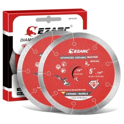 Abbildung von EZARC Diamant Trennscheiben 125mm, Diamantscheibe Feinsteinzeug, Diamanttrennscheibe für Fliesen, Keramik, Porzellan, zum Nassschneiden (2 Stück)