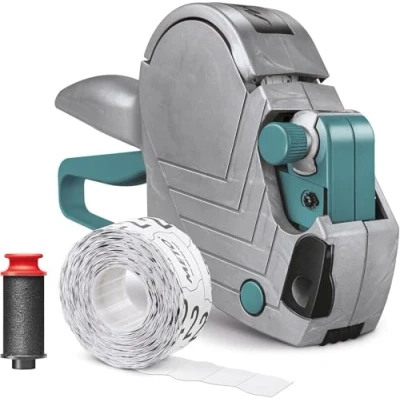 Abbildung von Original Meto Basic S Preisauszeichner Set Preis, Datum, MHD (1 zeilig, 8 stellig für 22 x 12 mm Etiketten, sofort einsatzbereit), 1x Handauszeichner, silber teal