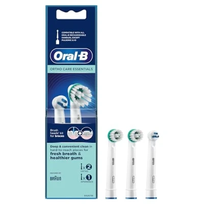 Abbildung von Oral B Ortho Care Essentials Aufsteckbürsten für elektrische Zahnbürste, 3 Stück, Zahnspangen, mit extra Interspace Aufsteckbürste