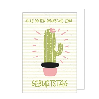 Abbildung von Edition Seidel Premium Geburtstagskarte mit Umschlag. Glückwunschkarte Grusskarte Billet Geburtstag Happy Birthday Mann Frau Kaktus Blume Karte (G3009 SW023)