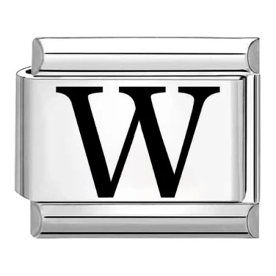 Abbildung von Quiges 9mm Laser geätzt Italian Style Modul Edelstahl Alphabet Buchstabe W für Italienische Armbänder