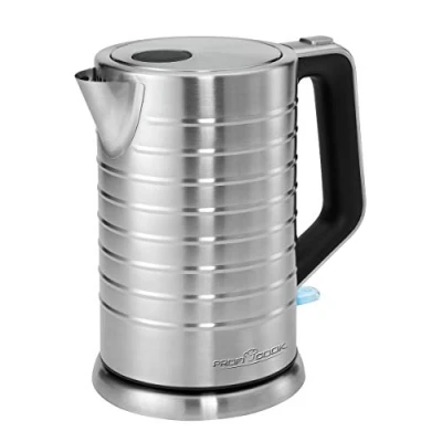 Abbildung von ProfiCook® Edelstahl Wasserkocher 1,7 Liter 100 C 8502200 W max. Außenliegende Wasserstandsanzeige Ein /Ausschalter blau beleuchtet PC WKS 1119
