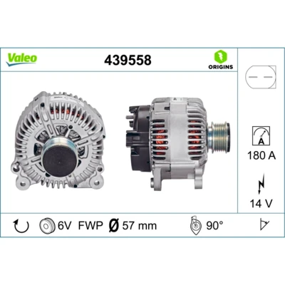 Abbildung von VALEO 439558 Lichtmaschine 14V 180A VOLKSWAGEN: Transporter 5 Bus, 5, Passat B6 Variant, SKODA: Yeti