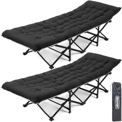 Abbildung von OVERMONT Klappbar Feldbett mit Matratze Faltbar Campingbett 2PCS 190 x 71 36 cm bis 250kg Belastbar 2400D Oxfordgewebe Seitentasche Tragetasche für Camping Garten Büro Schwarz