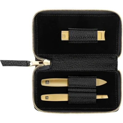 Abbildung von ZWILLING Maniküreset (3 Teilig, Schwarzes Echtleder Etui, Pflege für Hände und Füße, Reiseset, mit Nagelknipser), Premium, Gold Edition