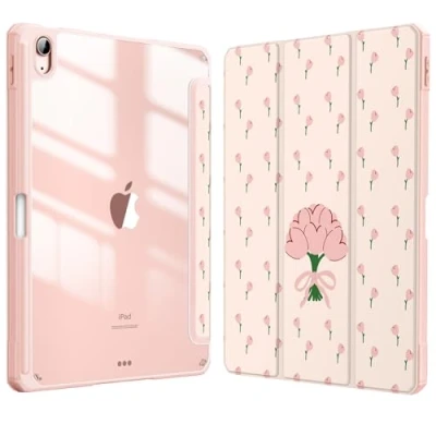 Abbildung von Fintie Hybrid Hülle für iPad Air 11 Zoll (M2) 2024, 5 2022, 4 2020 10.9 mit Stifthalter Stoßfeste Schutzhülle transparenter Hartschale auf der Rückseite, Tulpe