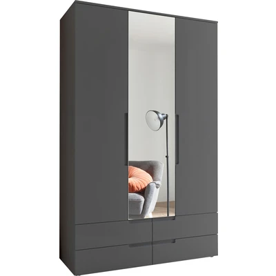 Abbildung von SPICE Eleganter Kleiderschrank mit viel Stauraum &amp; Spiegeltür Vielseitiger Drehtürenschrank in Graphit matt 126 x 208 57 cm (B/H/T)