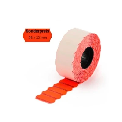 Abbildung von POKORNYS 3.000 selbstklebende Etiketten &quot;Sonderpreis&quot; für Preisauszeichner (rot / 26x12mm) I permanent haftend Preisetiketten Handauszeichner mit Wellenrand ​