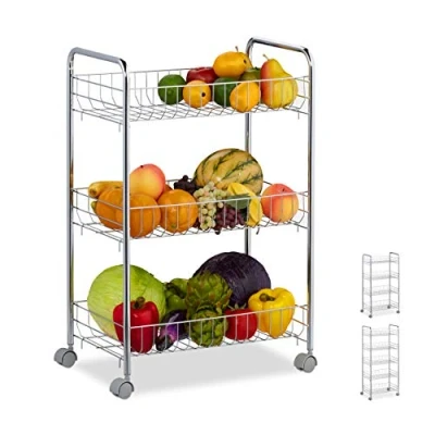 Abbildung von Relaxdays 10030061_348 Rollregal, 3 Etagen, 4 Rollen, Allzweckwagen für Küche, Bad, Büro, Rollwagen HBT 62,5 x 40,5 26,5 cm, Silber