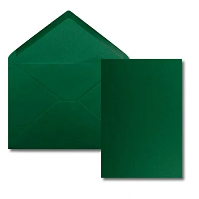 Abbildung von 25 Stück Karte mit Umschlag Set Einzel Karten Din A5 14,8 x 21 cm dunkelgrün Brief Umschlägen C5 15,4 22 Nassklebung