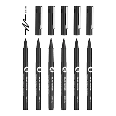 Abbildung von Molotow Blackliner Chiselspitze (Fineliner mit permanenter, dokumentenechter Tinte) 6 Stück schwarz