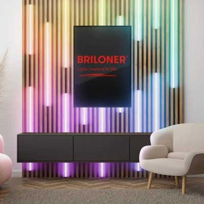 Abbildung von BRILONER Pimp your Panel LED Strip Starterset, RGB bunte Lichtfarben, Fernbedienung, Streifen, Leiste, Zimmer Deko, Band, Zubehör Akustikpaneele, Lichtleiste, Lichtband, 2,6m, Weiß