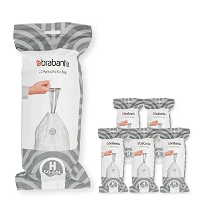 Abbildung von Brabantia Müllbeutel PerfectFit Multipack (Code H 50l / 60L) Extra Starke Müllsäcke mit Zugband, 6 rollen (120 Müllbeutel)