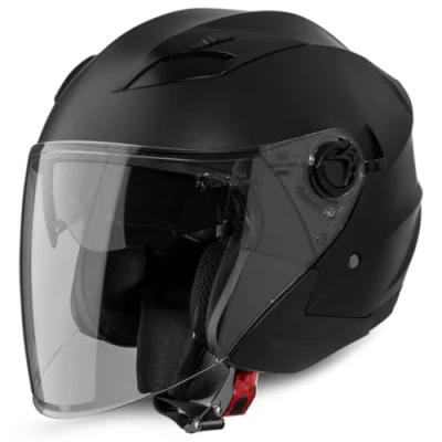 Abbildung von VINZ Calobra Jethelm mit Sonnenblende und Visier Roller Helm Motorradhelm ECE 22.06 Zertifiziert in Gr. XS XXL Mattschwarz
