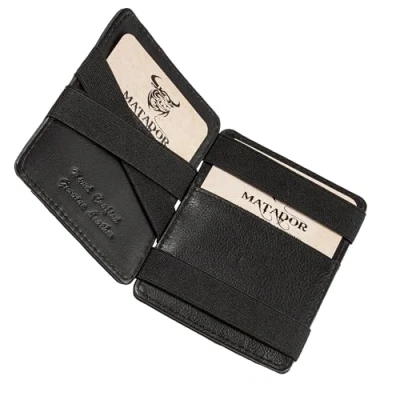 Abbildung von MATADOR Magic Slim Wallet Herren Leder Kreditkartenetui mit Münzfach Karten Geldbeutel Geldtasche Portemonnaie RFID Schutz &amp; Geschenk Box Mini Kartengeldbeutel Männer Nappa Schwarz