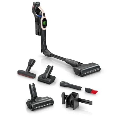 Abbildung von Bosch Akku Staubsauger Unlimited 10 BKS1041RHF, kabellos, MicroCleanTM Technology, TFT Display, Staubkomprimierung, HEPA Filtersystem, Knickrohr, Jahre Motorgarantie, 4.0 Ah Akku, LED Licht, rosé