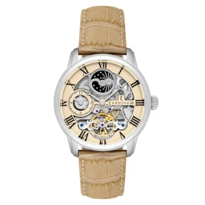 Abbildung von Thomas Earnshaw ES 8006 Herren Armbanduhr mit Lederarmband, 44 mm Längengrad, automatische Skelett Uhr, Chicorée Braun