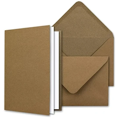 Abbildung von NEUSER PAPIER Vintage Kraftpapier Karten Set mit Brief Umschläge &amp; Einlege Blätter 25 Sets Blanko Recycling Natur Braun DIN A6 / C6