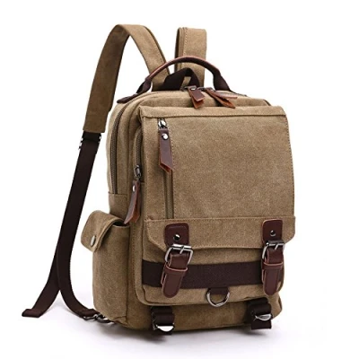 Abbildung von LOSMILE Vintage Rucksack Herren Damen Backpack canvas Daypacks Rucksäcke herrentasche segeltuchtasche Messenger Bag für Arbeit und Schule. (Khaki)