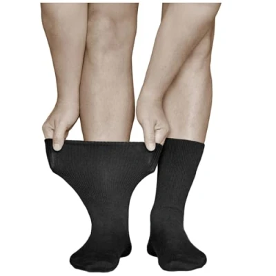 Abbildung von vitsocks Herren Diabetikersocken extra weit ohne Gummi Bund (3x PACK) geschwollene Füße, Baumwolle, 41 43 46 47 50, Schwarz, 44