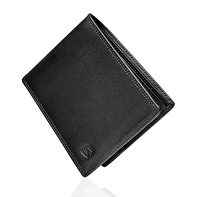 Abbildung von SERASAR Leder Geldbeutel Männer mit RFID Schutz Schwarzes Nappaleder 12 Kartenfächer Exklusive Geschenkschachtel Tolle Geschenkidee Leather Wallet for Men Herren Lederbörse