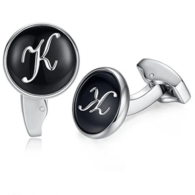 Abbildung von Honey Bear Briefe Initialen Buchstabe manschettenknöpfe Herren Edelstahl Hochzeit Cufflinks Manschettenknopf Schwarz (K)