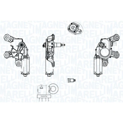 Abbildung von MAGNETI MARELLI 064013022010 Scheibenwischermotor 12 hinten AUDI: A4 B8 Avant, A3 Hatchback, B7 Avant