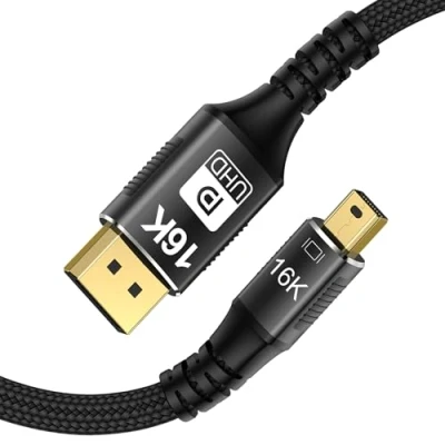 Abbildung von YIWENTEC 16K Mini DisplayPort to Cable 2.1, (15360 x 8640) @ 60Hz 4K 240Hz 8K 144Hz, HDR, DSC1.2a, G Sync FreeSync (3M)
