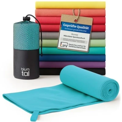 Abbildung von Blumtal Mikrofaser Handtuch 140x70 cm Sporthandtuch aus schnelltrockneder Fitness Sport Handtücher Fitnessstudio Gym Towel/Badetuch Petrol
