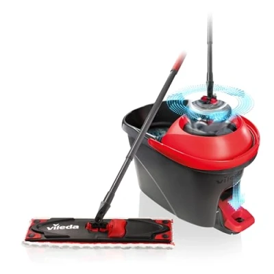 Abbildung von Vileda Ultramax Turbo 2in1 Bodenwischer Komplett Set, Wischmopp mit Teleskopstiel, Mikrofaserbezug und Eimer Powerschleuder, für alle Hartböden, Stiellänge 75 130cm, Eco Verpackung