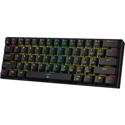 Abbildung von Redragon K630 Dragonborn 60% kabelgebundene RGB Gaming Tastatur, 61 Tasten Kompakte mechanische Tastatur mit taktilem Braun Schalter, Pro Treiberunterstützung, Schwarz