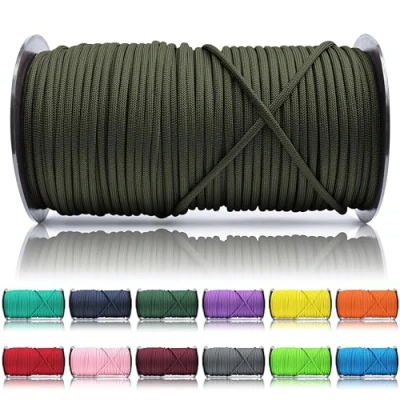 Abbildung von Ganzoo Paracord 550 Seil Army Grün 4mm Schnur Typ 3, Nylon &amp; Polyester, ideal für Basteln von Hundeleine Halsband Armband/Camping Survival und Outdoor 100 Meter Allzweckseil 7 Innenstränge