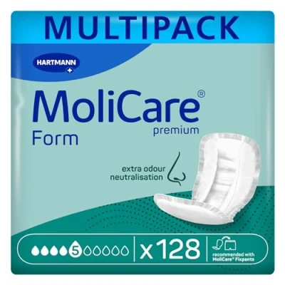 Abbildung von MoliCare Premium Form 5 Tropfen, für mittlere Inkontinenz: maximale Sicherheit, extra Auslaufschutz und Diskretion Frauen Männer, zu verwenden mit Fixpants, 4x32 Stück