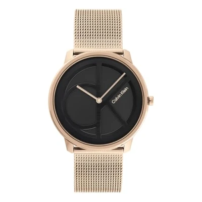 Abbildung von Calvin Klein Analog Quarzuhr Unisex mit Rotgoldfarbenes Edelstahl Mesh Gliederarmband 25200029