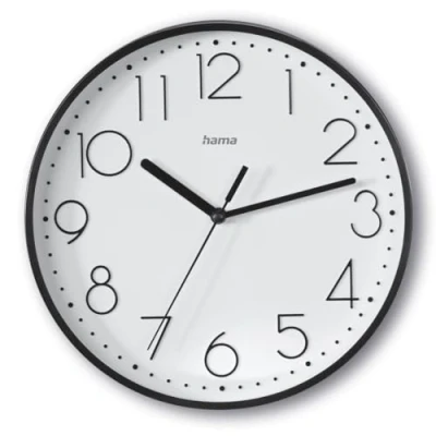 Abbildung von Hama Wanduhr Salina (ohne Tickgeräusche, Quarzuhr geräuscharm, Ø 22cm, große Ziffern, analoge Uhr, mit Stunden , Minuten und Sekundenzeiger, Glas Abdeckung, inkl. Batterie) schwarz