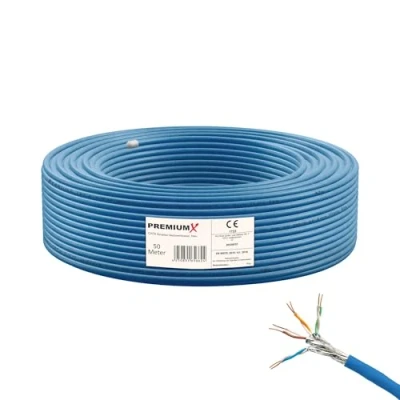 Abbildung von PremiumX 50m CAT 8 Netzwerkkabel Simplex LAN Kabel Ethernet Datenkabel S/FTP PiMF PoE Cca Cat8 Installationskabel