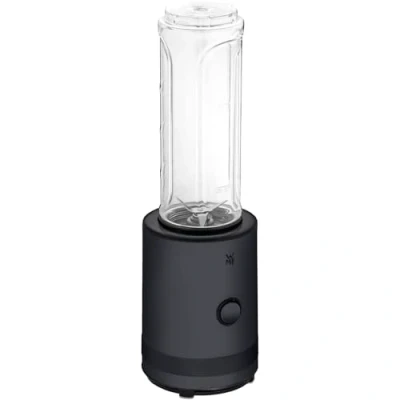 Abbildung von WMF Küchenminis Smoothie to go, Mini Standmixer mit zwei Mix /Trinkbehältern 0,6l, Mixer Hochleistungsmixer 300 W, edelstahl matt, schwarz