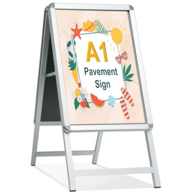 Abbildung von STANDNEE Kundenstopper A1 Plakatständer Outdoor Silber Bürgersteig Schild Rahmen Doppelseitiges Display A Board Halter für Werbung (Silber A1)