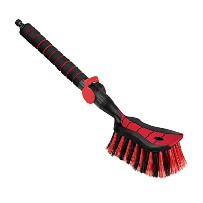 Abbildung von ToM PaR Waschbürste I Wasser bürste Autowaschbürste mit Wasseranschluss Schnellverschluss für das Wasserventil Dicht angeordnete Borsten Komfortabler Griff Länge: 54 cm Rot