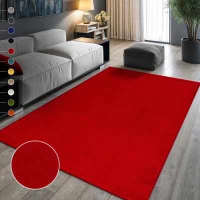 Abbildung von SANAT Kurzflor Teppich Wohnzimmer Uni Modern Teppiche fürs Schlafzimmer, Arbeitszimmer, Büro, Flur, Kinderzimmer und Küche Rot, 120 x 170 cm