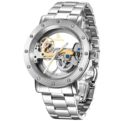 Abbildung von Alienwork IK Automatikuhr Armbanduhr Herren Damen Silber Edelstahl Metallarmband Skelett Glasboden
