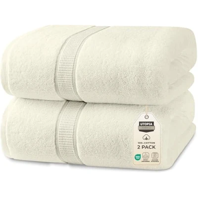 Abbildung von Utopia Towels,Luxuriöses Jumbo Badetuch, 600 g/m², 100% ringgesponnene Baumwolle, extra großes Badetuch superweiches Hotel Qualitätshandtuch (89x178 cm, 2er Pack) (Elfenbein)
