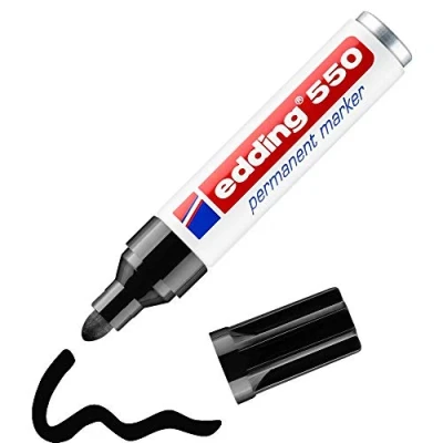 Abbildung von edding 550 Permanentmarker schwarz 1 Stift Rundspitze 3 4 mm wasserfest, schnell trocknend wischfest für Karton, Kunststoff, Holz, Metall, Glas