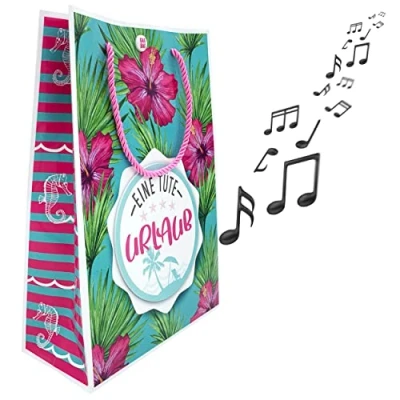 Abbildung von bentino MUSIK Geschenktüte Urlaub, beim Öffnen Meeresrauschen und Labamba, Urlaubsgefühle aus der Tüte, zum Verschenken von Urlaubsutensilien, toller Überraschungseffekt, GagBag