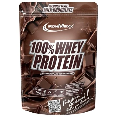 Abbildung von IronMaxx 100% Whey Protein Pulver Milchschokolade 500g Beutel zuckerreduziertes, wasserlösliches Eiweißpulver aus Molkenprotein viele verschiedene Geschmacksrichtungen