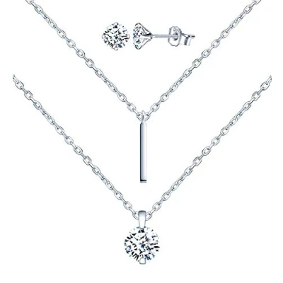Abbildung von Yumilok Damen Schmuckset Halskette mit Zirkonia Anhänger &amp; Ohrstecker Ohrringe aus 925 Sterling Silber für Frau Mädchen