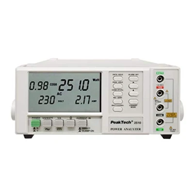 Abbildung von PeakTech 2510 Leistungsanalysator, Wattmeter, Strommessgerät 1 Phasen Leistungsanalysator bis 1000 kW, Anzeige 10000 kWh mit RS 232, Cos Phi, Frequenz, Widerstand, 600 V AC, A AC DC, P