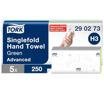 Abbildung von Tork Zickzack Papierhandtücher Advanced H3, weich und reißfest, 2 lagig, grün, Qualität, 1250 Papiertücher, 290273
