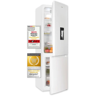 Abbildung von Exquisit Kühl Gefrierkombination KGC265 70 NF WS 040C weiss 251 L Volumen No frost Wasserspender Kühlgefrierkombination freistehend